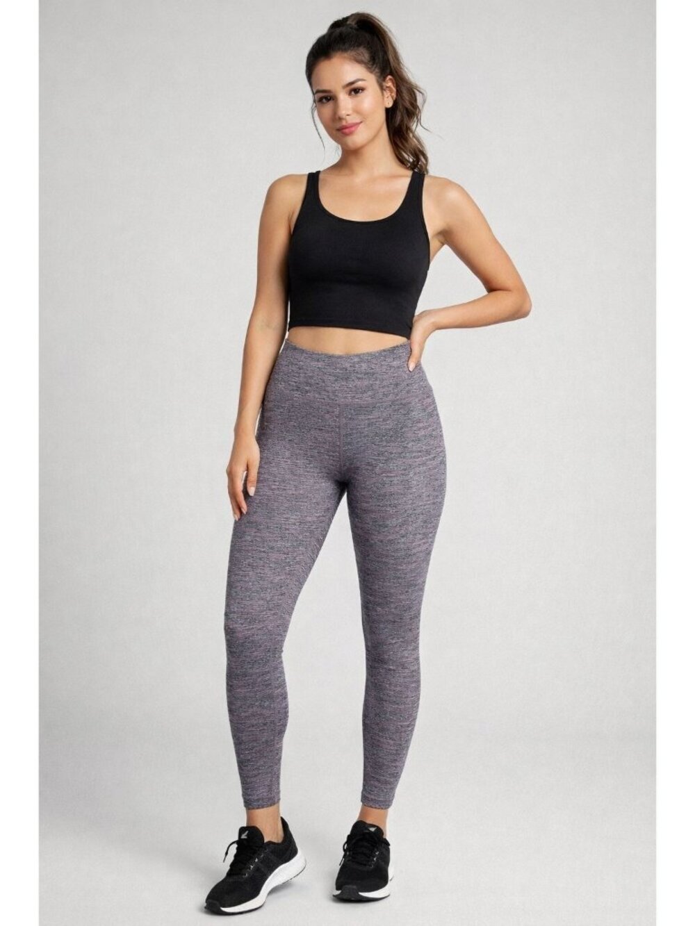 Tuff Athletics Heathered Womens Leggings W/Hidden Pocket Gray/Pink Large